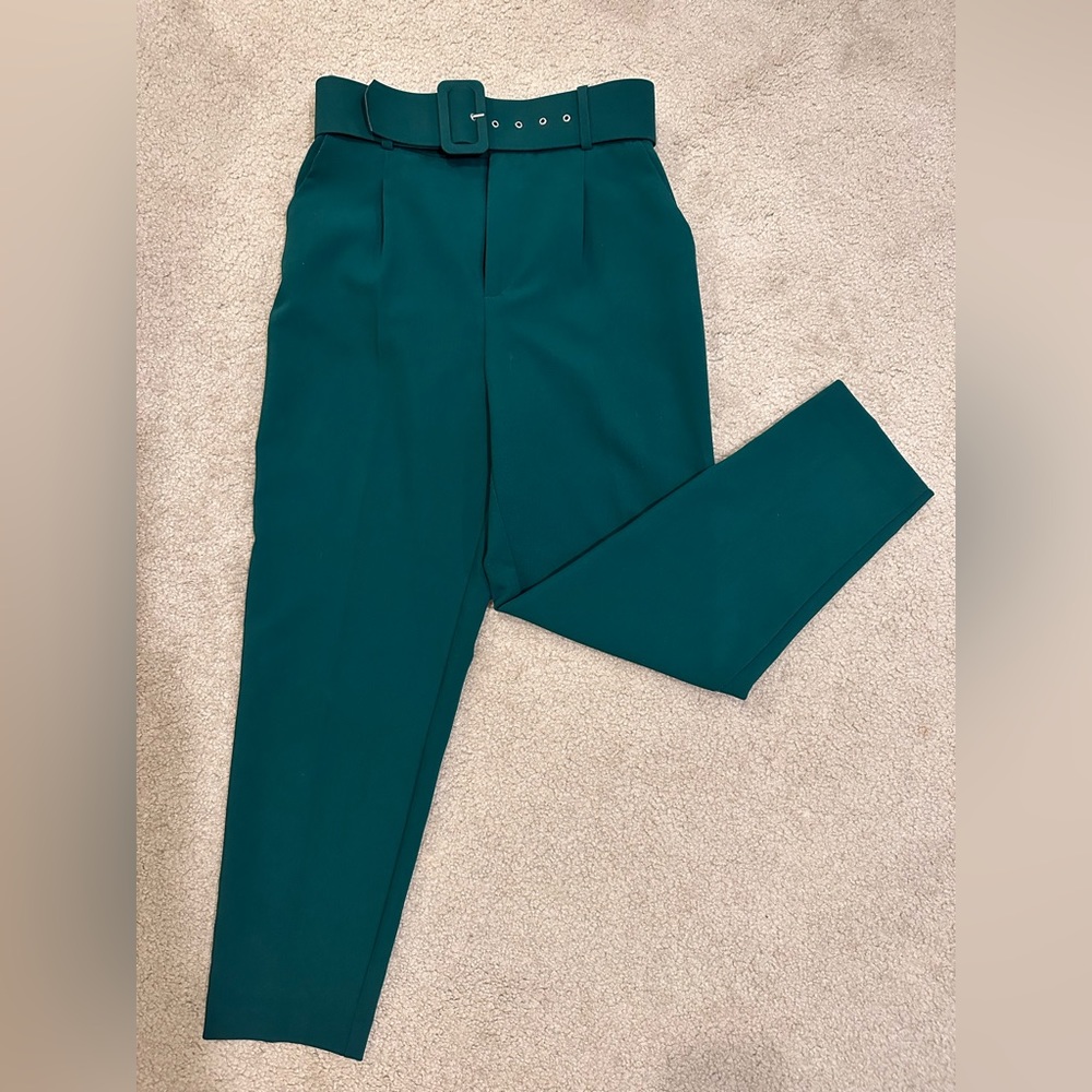 Green casual pants straight leg, high waist ZARA